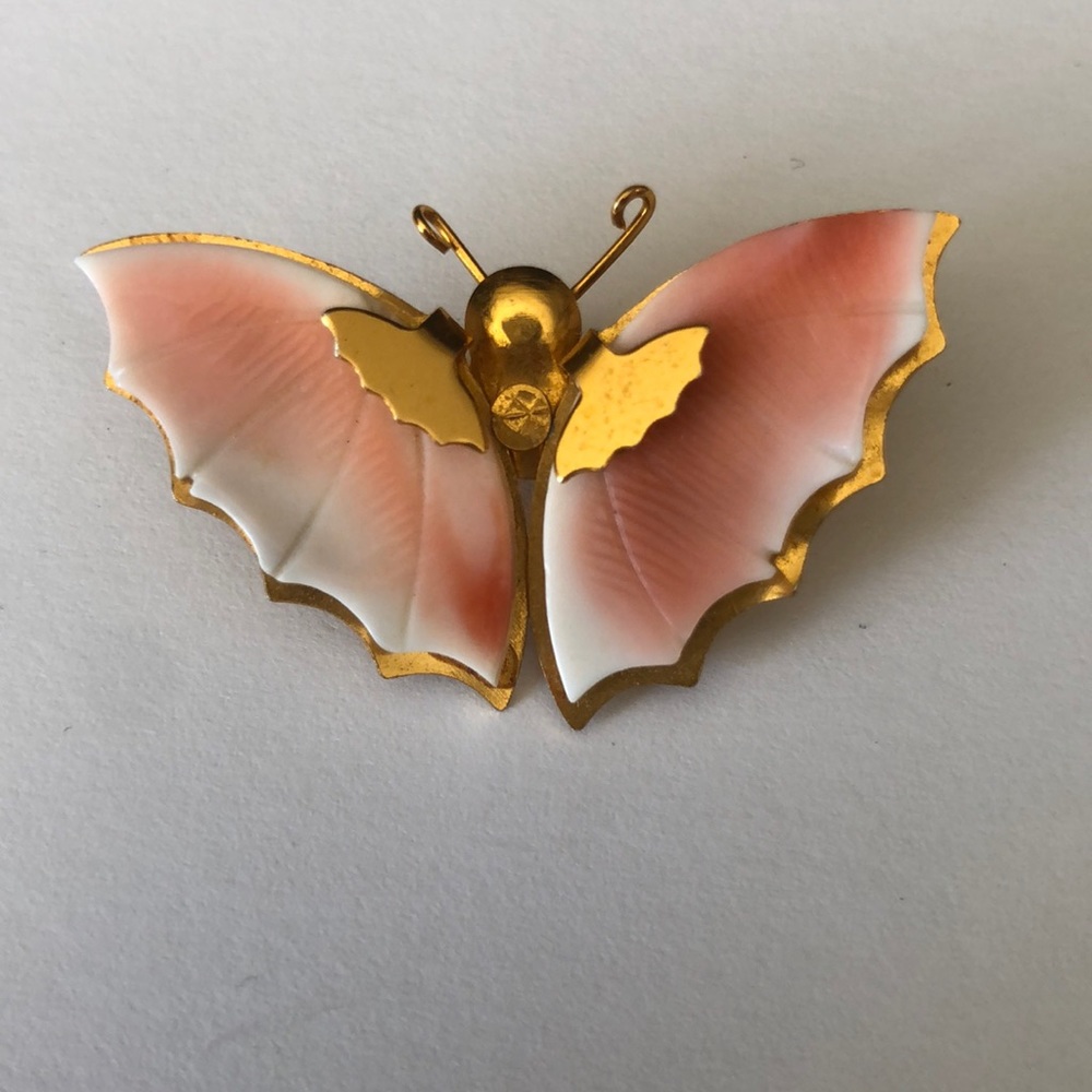 Butterfly Pin Salmon Shell Coral Pink 1950's Brooch